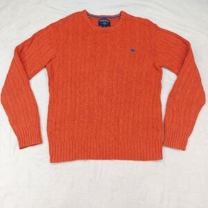 AEROPOSTALE MEN'S ORANGE CREW NECK CABLE KNIT LONG SLEEVE SWEATER SIZE MEDIUM